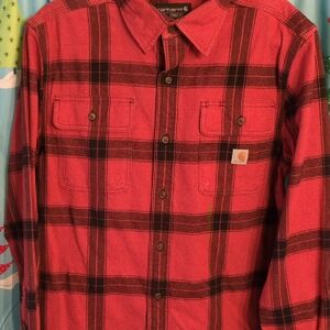 Carhartt Men's Red and Black Plaid Button Down Shirt